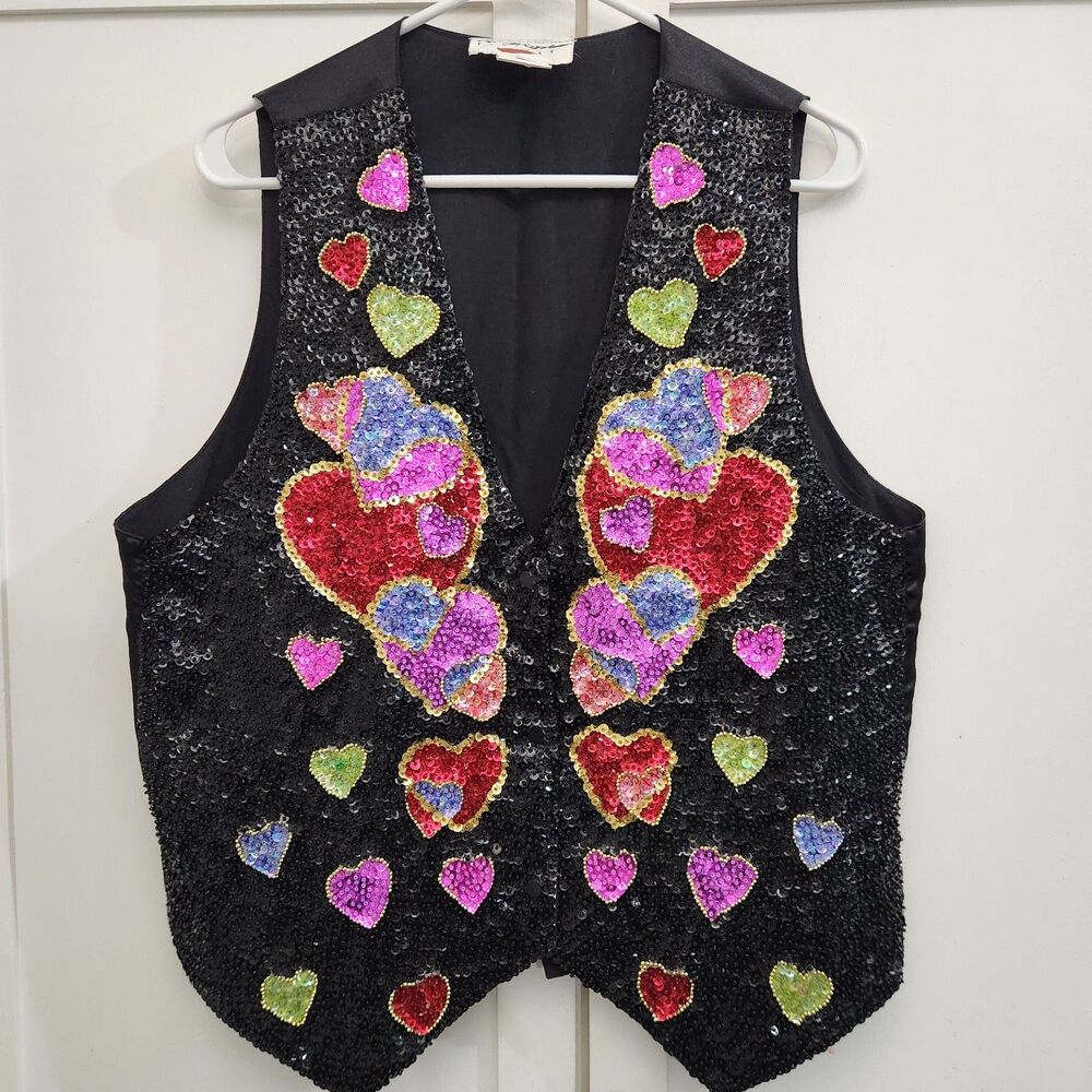 Vintage Valentines Day Large Sequin Vest Hearts Parade Costume Entertainer